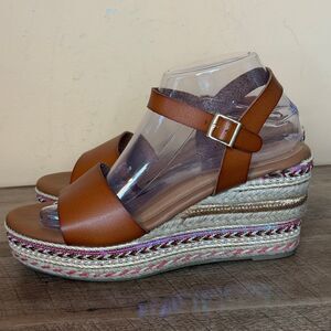 Patrizia by Spring Step Espadrille Wedge Sandals Tan Ankle Strap Women’s 40